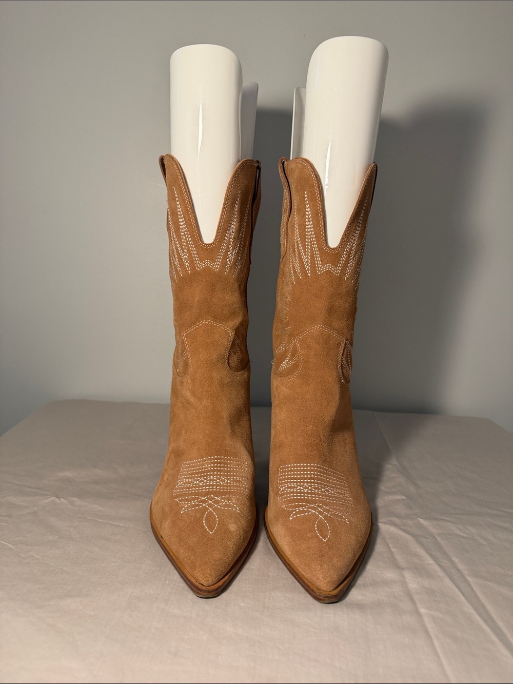 Marc Fisher Tan Suede Pointed Western Booties